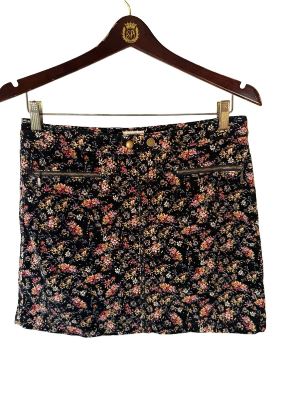 Mossimo Supply Co. Black Floral Mini Skirt with Pink & Rust Blooms Size 8 - Picture 2 of 13